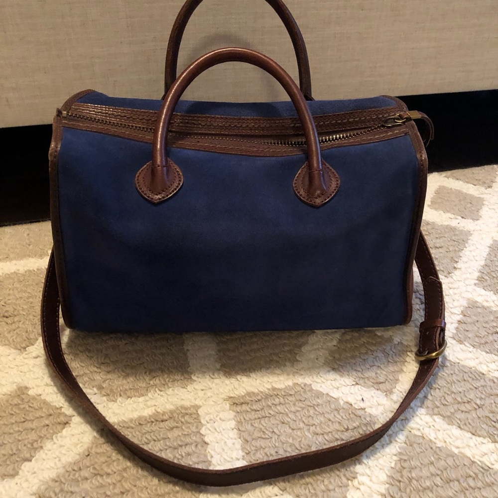 Madewell Camden satchel in Saratoga blue Suede